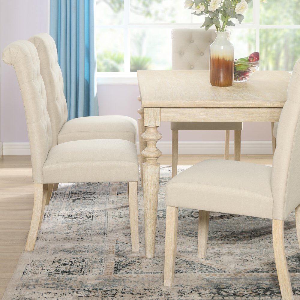Amonia Urban Style Wired White Finish Wood Turned-Leg Dining Table. Picture 7