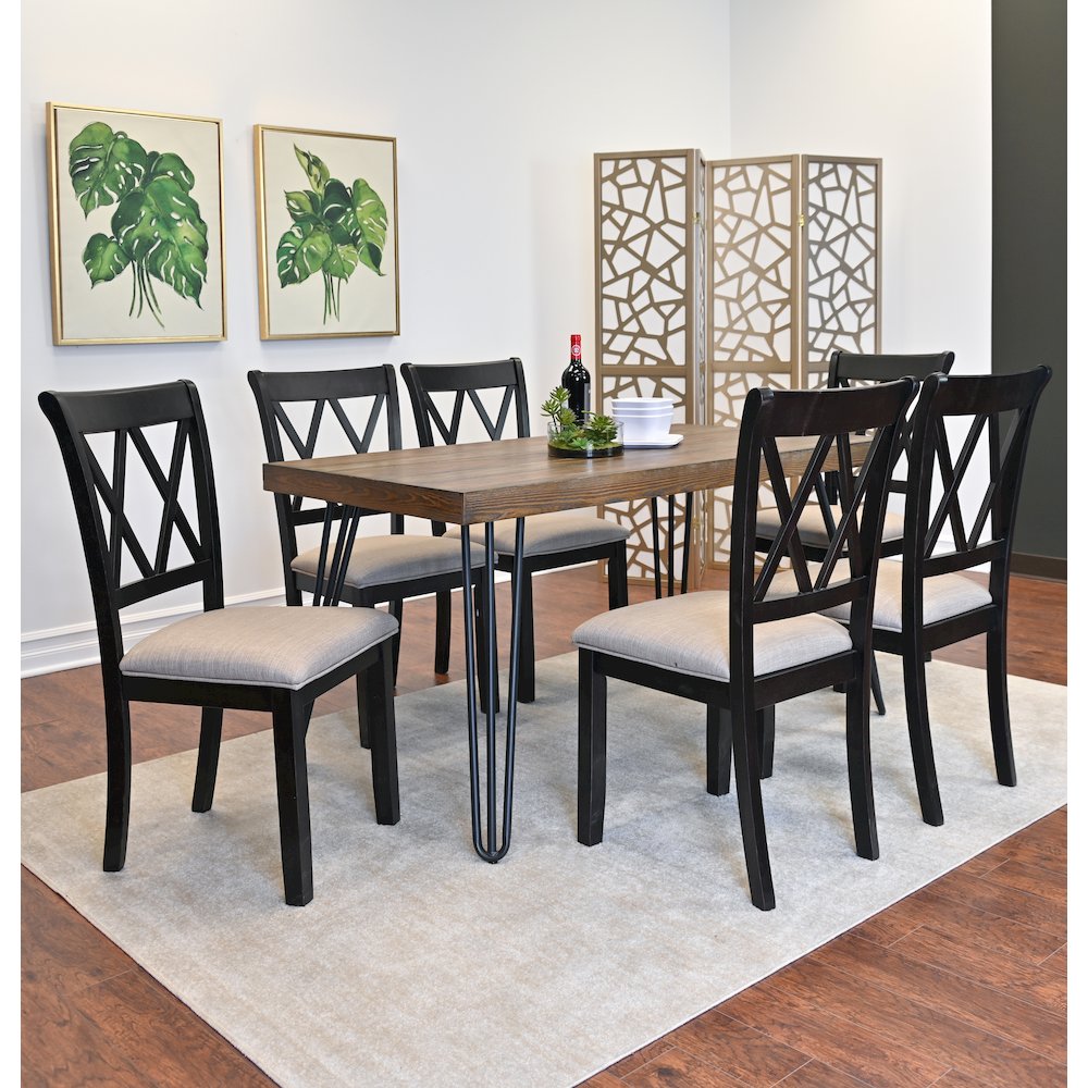 Arroyo 7-Pc Dining Set, Hairpin Dining Table with 6 Chairs, Rich Black. Picture 4