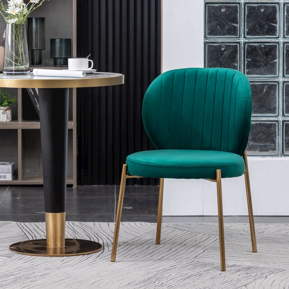 Amoa 5-Pc Dining Set, White Round Dining Table with 4 Chairs, Green. Picture 6