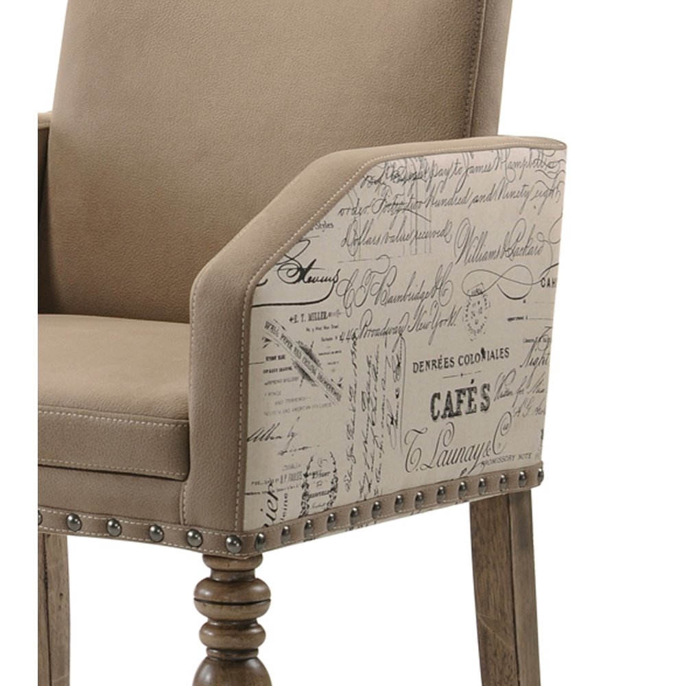Birmingham Script Printed Driftwood Finish Dining Arm Chair, Set of 2. Picture 9