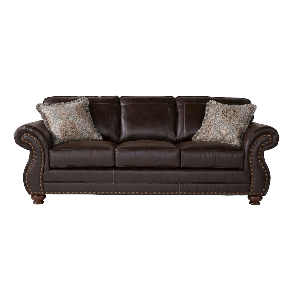 Leinster Faux Leather Upholstered Nailhead Sofa in Espresso. Picture 1