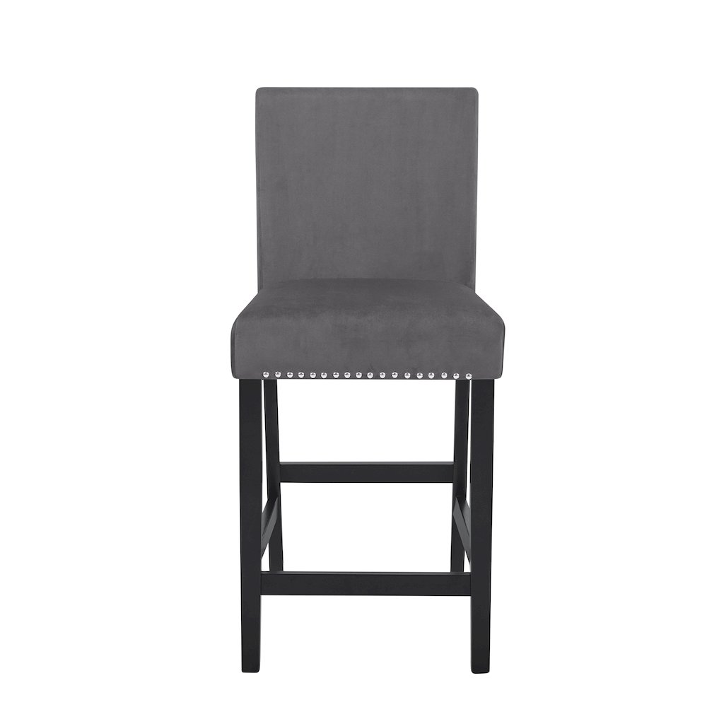 Cobre Contemporary Velvet Counter Stool with Nailhead Trim, Set of 2, Gray. Picture 6