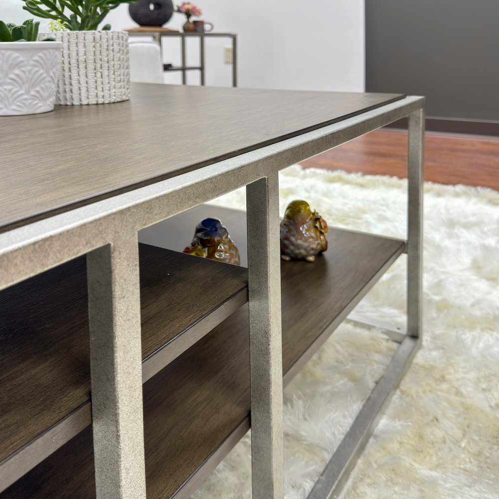 Padena 3Pc Metal Frame Wood Living Room Coffee Table and 2 Chairside Tables Set. Picture 7