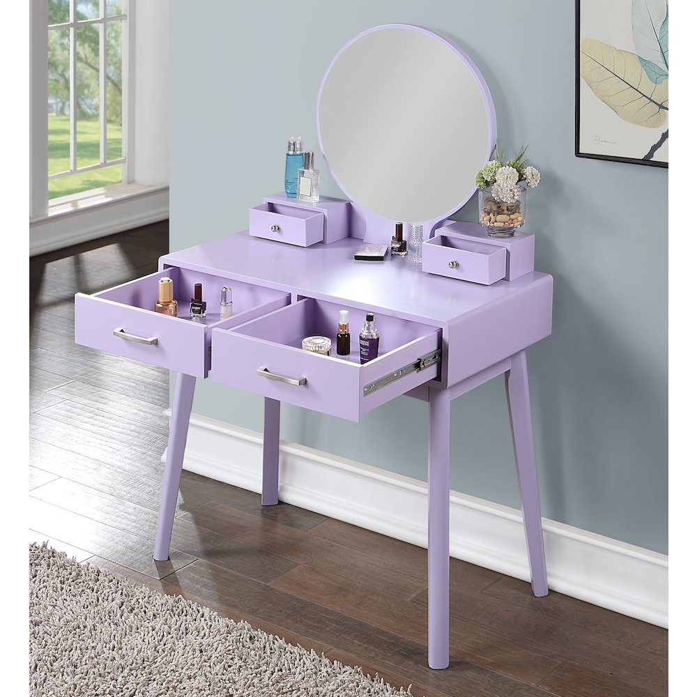 Liannon Contemporary Wood Vanity and Stool Set, Purple. Picture 3