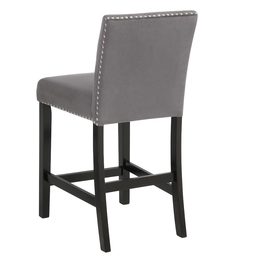 Cobre Contemporary Velvet Counter Stool with Nailhead Trim, Set of 2, Gray. Picture 5