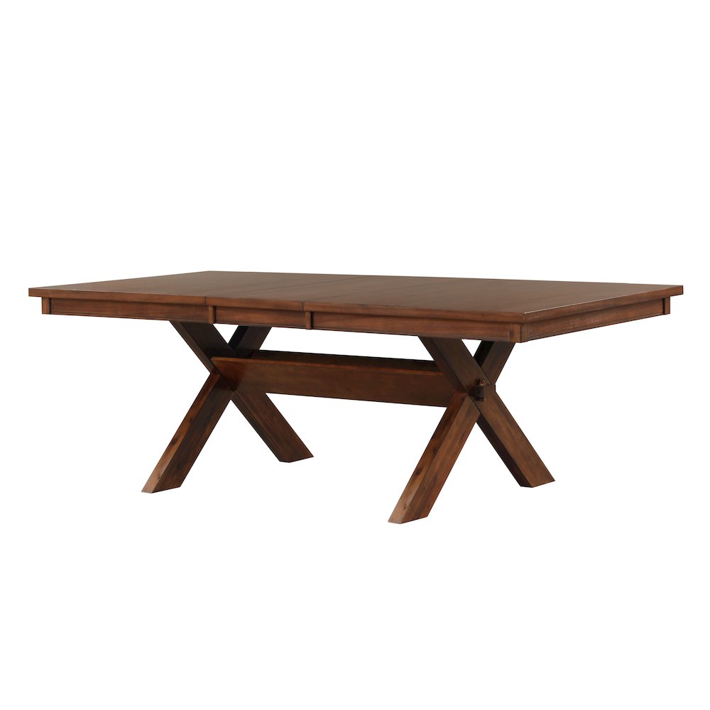 Karven Wood Trestle Extendable Dining Table with Leaf, Dark Hazelnut. Picture 8