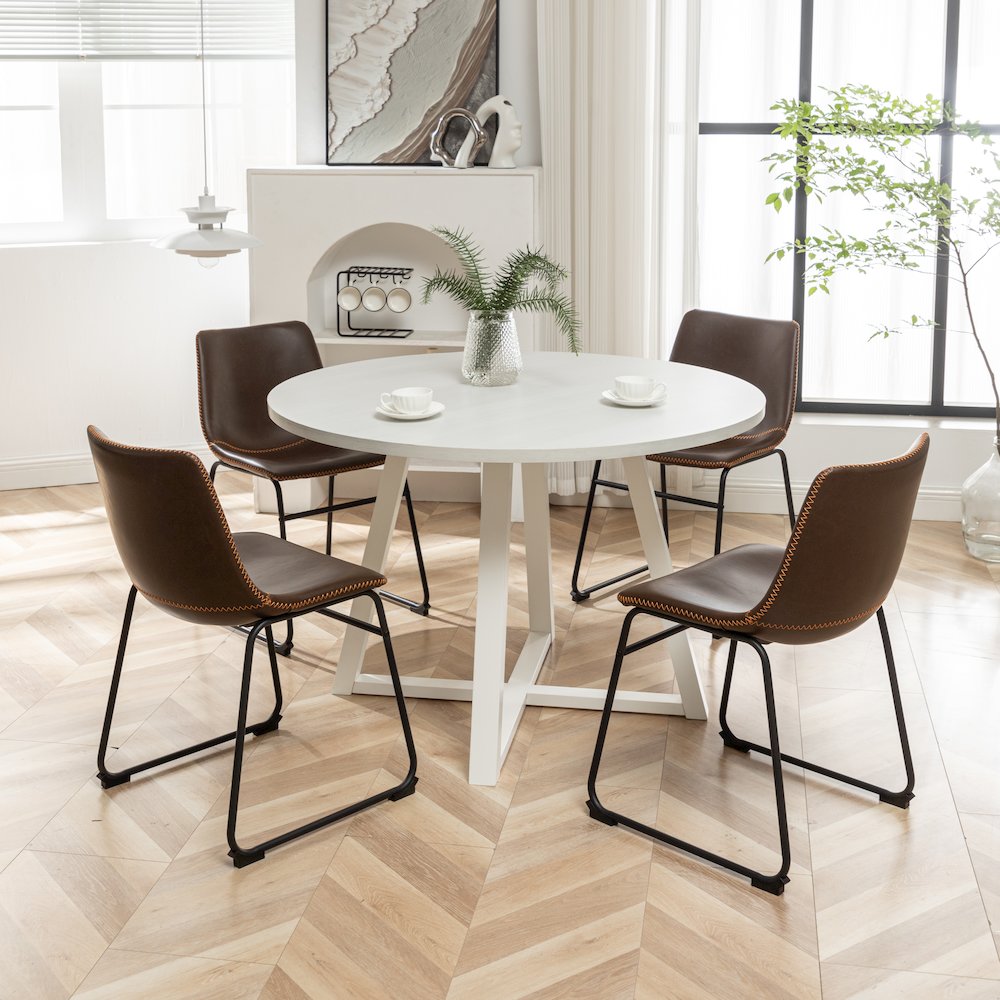 Varna 5-Pc Round Dining Set, Trestle Dining Table with 4 Chairs, Antique Brown. Picture 3