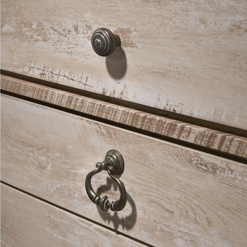 White Wash Finish Bedroom Set with Queen Bed, Dresser, Mirror, Two Nightstands. Picture 13