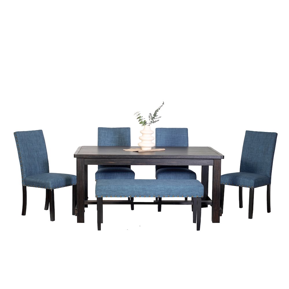 6-Piece Dining Set, Dining Table with 4 Stylish Chairs and a Bench, Blue. Picture 1