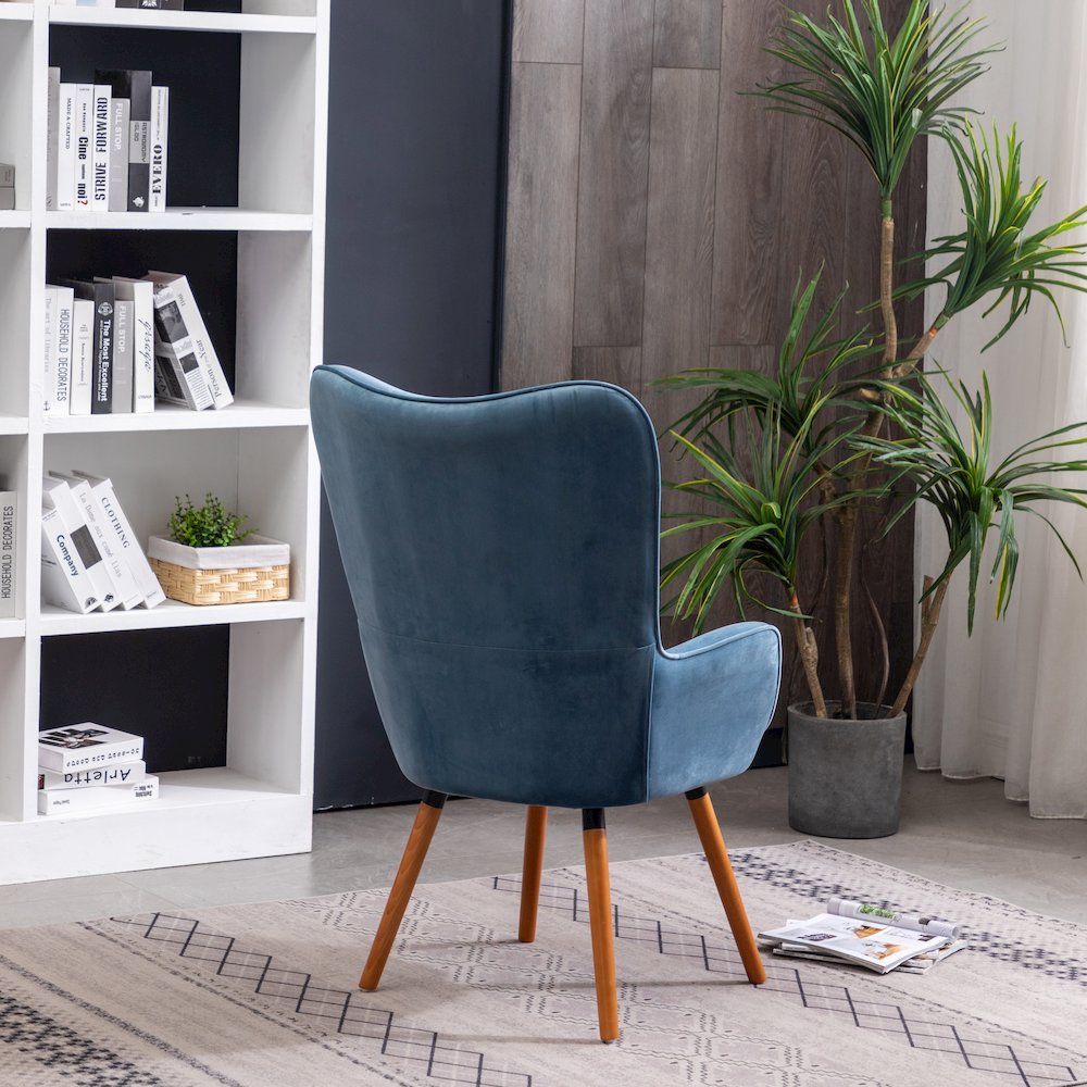 Doarnin Contemporary Silky Velvet Tufted Button Back Accent Chair, Blue. Picture 7