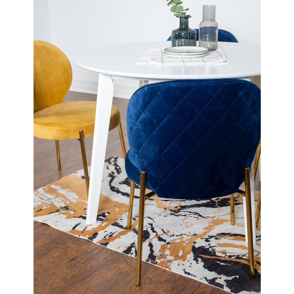 Amoa 5-Pc Dining Set, White Round Dining Table and 4 Chairs, Blue and Yellow. Picture 6