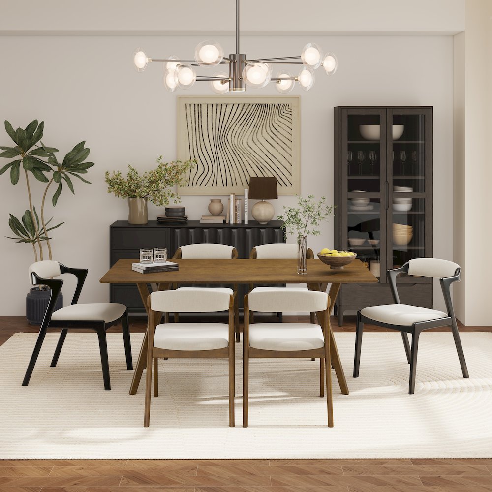 Lavin Modern 7-Piece Dining Set, Dining Table with 2 Black and 4 Walnut Chairs. Picture 3