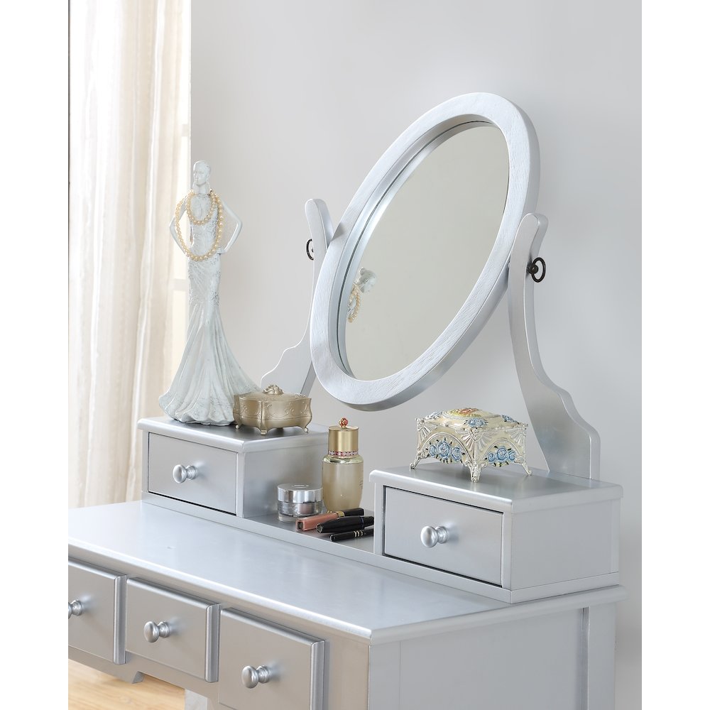 Ashley Wood Makeup Vanity Table and Stool Set, Silver. Picture 4