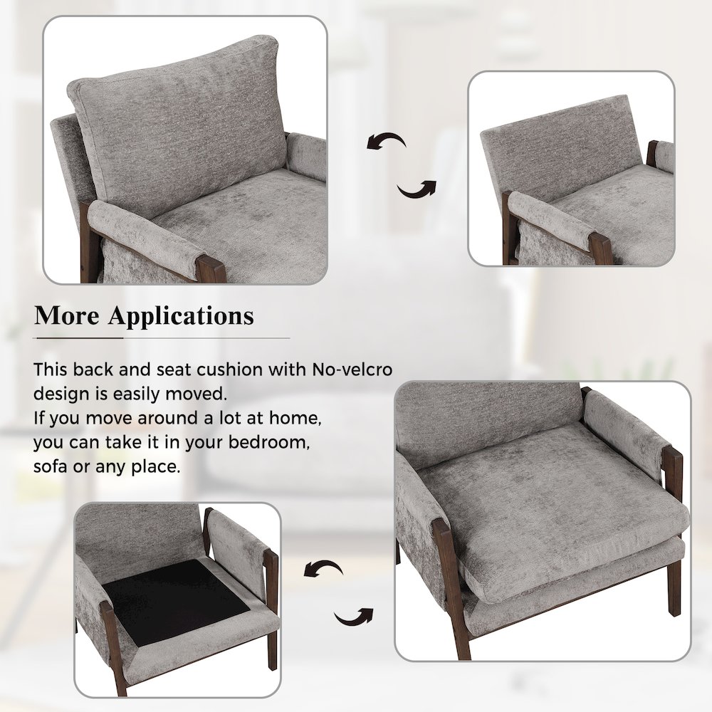 Kelly Mid-Century Modern Velvet Accent Armchair, Gray. Picture 8