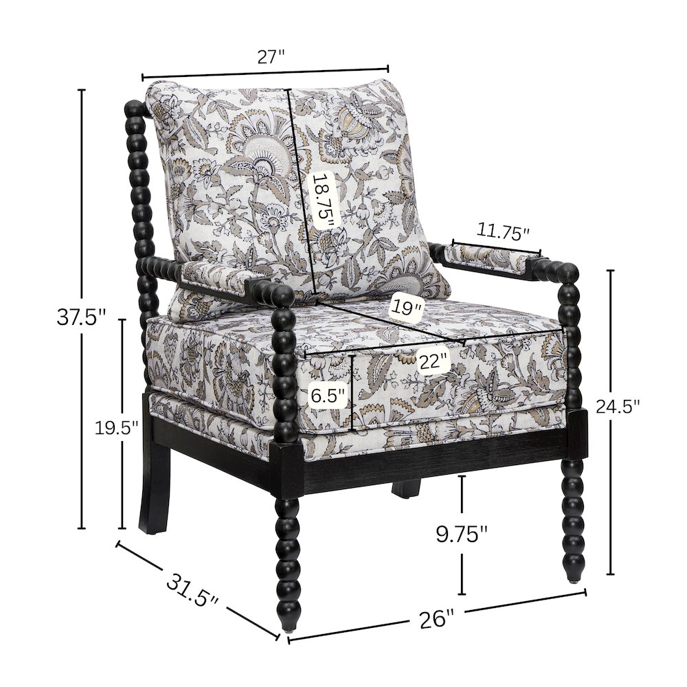 Belvoir Upholstered Spool Accent Chair, Floral with Black Finish. Picture 8