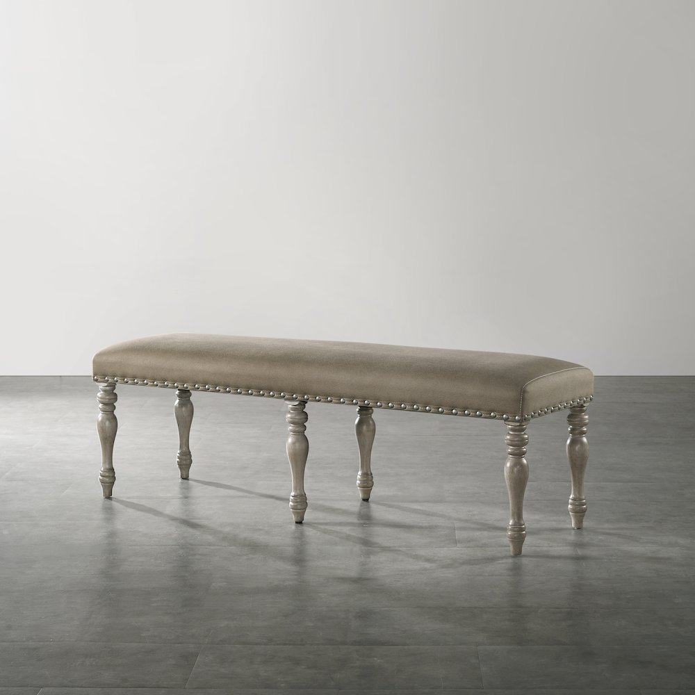 8-Piece Extendable Table with Nailhead Bench and Armchairs Dining Set, Driftwood. Picture 18