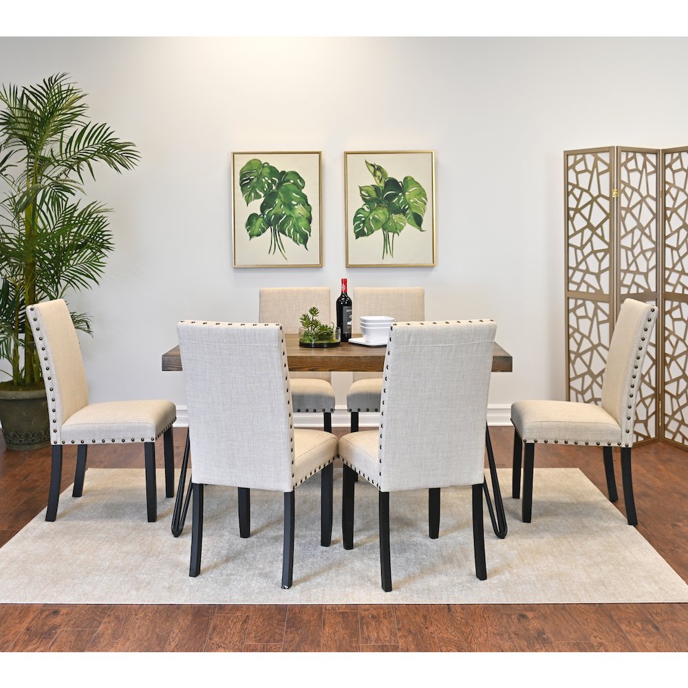 Amisos 7-Pc Dining Set, Hairpin Dining Table with 6 Chairs, Tan. Picture 2