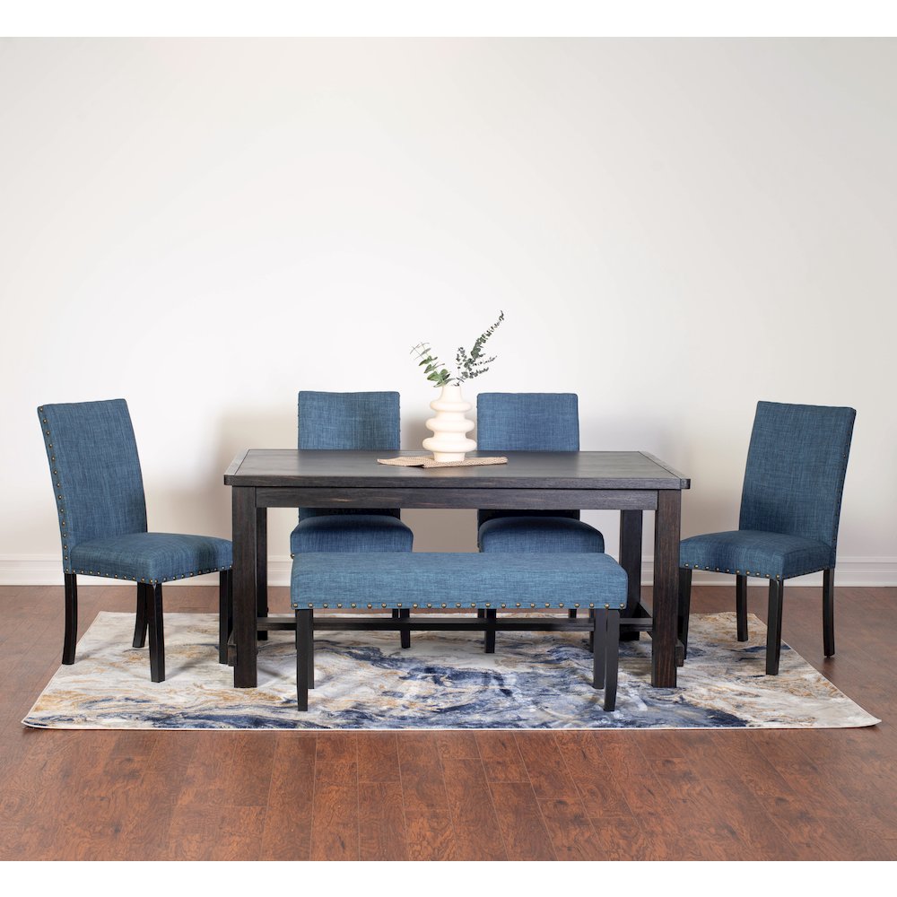 6-Piece Dining Set, Dining Table with 4 Stylish Chairs and a Bench, Blue. Picture 2