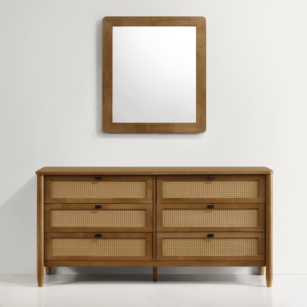 Vichy Wood and Rattan 6-Drawer Dresser with Mirror. Picture 6