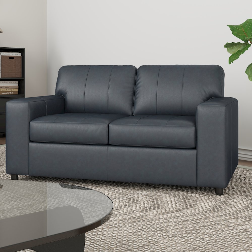Sakan Leather Upholstered Loveseat, Blue. Picture 7