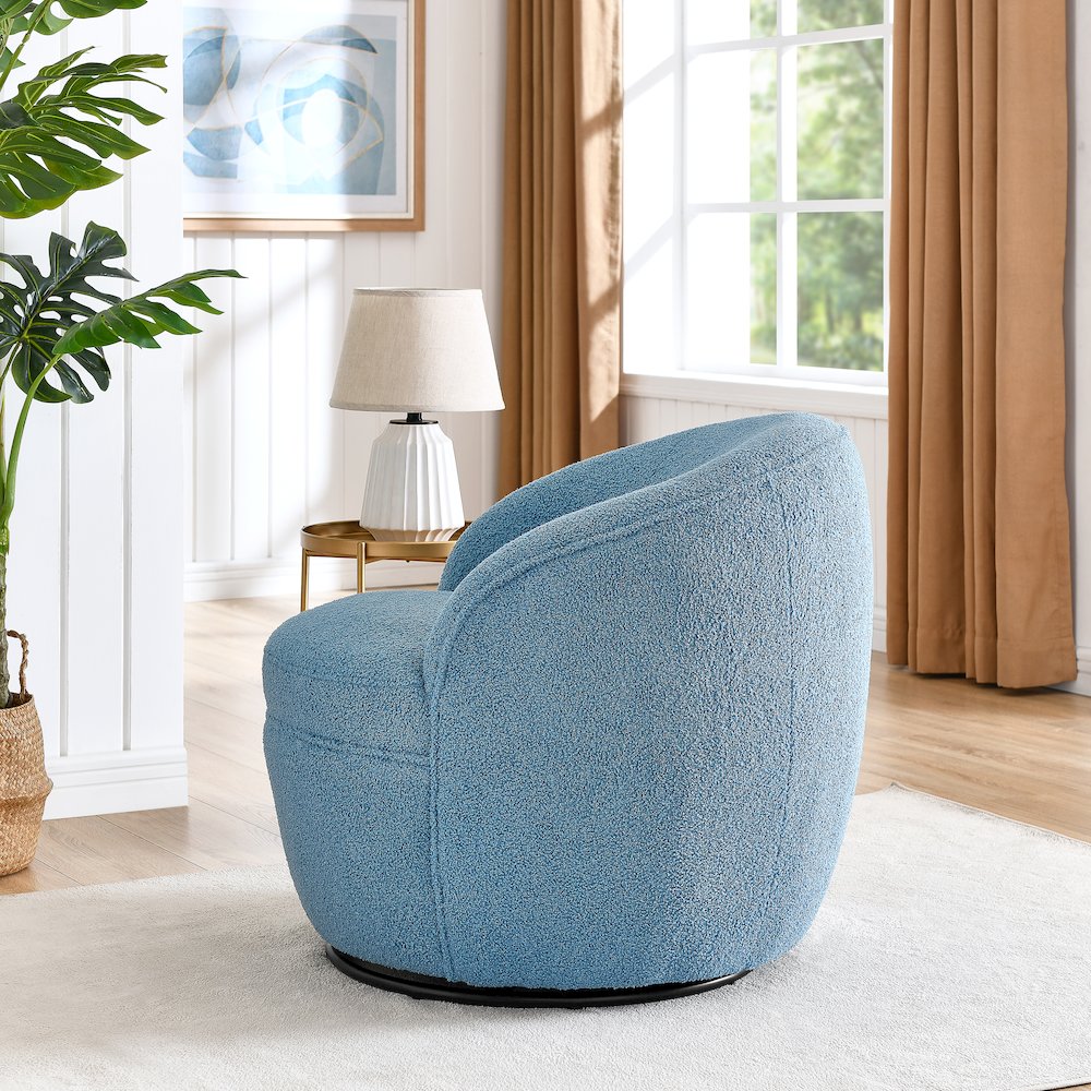 Galleria 360 Swivel Teddy Sherpa Barrel Chair, Blue. Picture 3