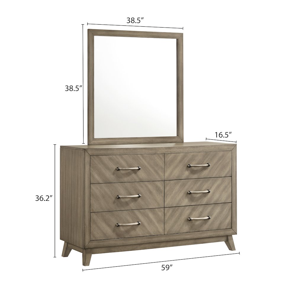Arena Contemporary 6-Drawer Dresser with Mirror in Weathered Sand. Picture 6
