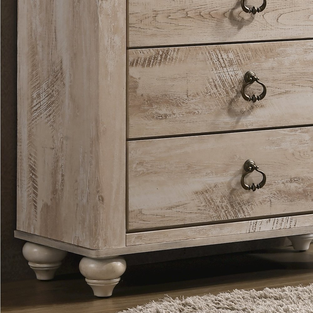 Imerland Contemporary White Wash Finish Patched Wood Top 5-drawer Chest. Picture 3