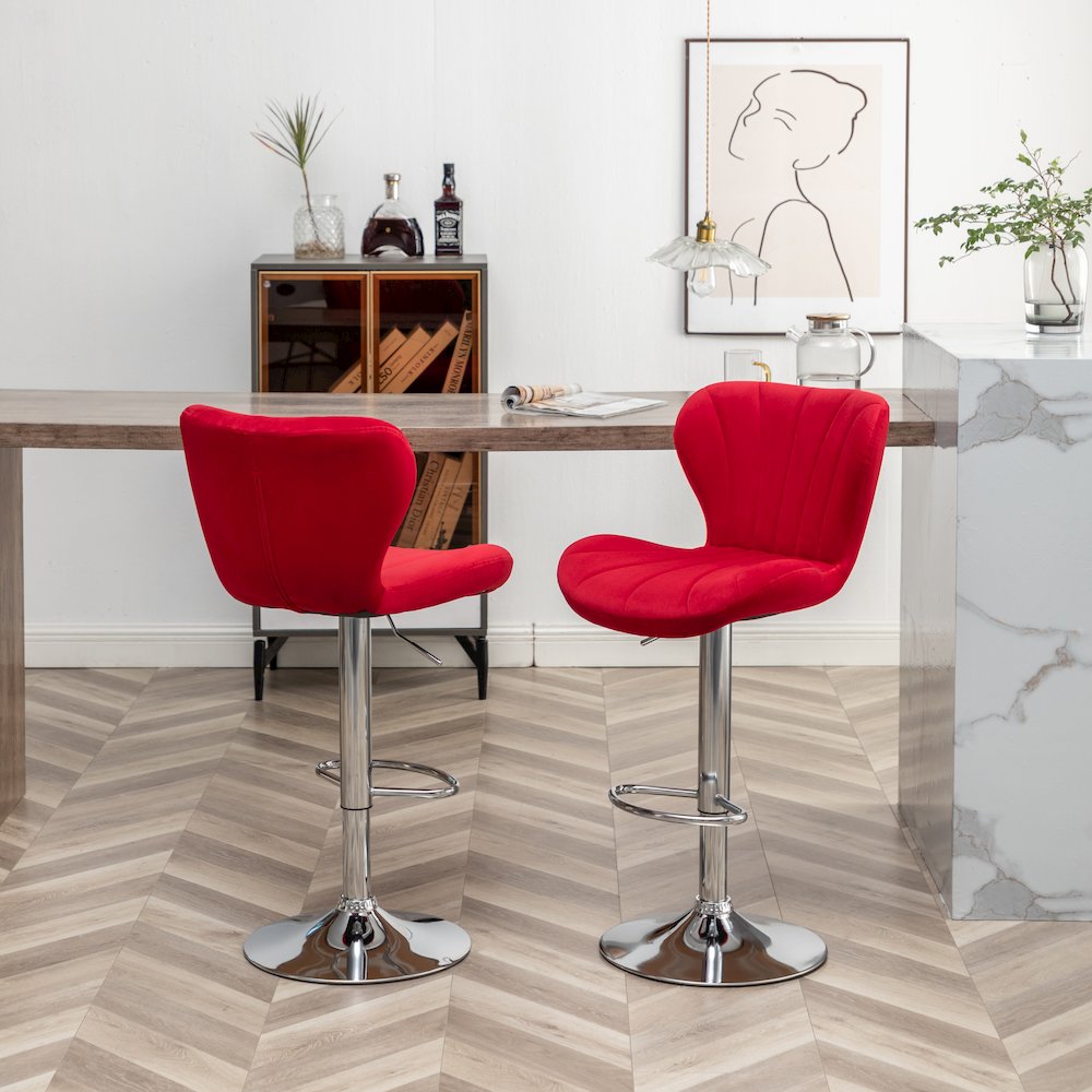 Ellston Upholstered Adjustable Swivel Barstools in Red, Set of 2. Picture 5