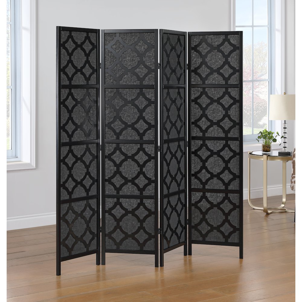 4-Panel Room Divider, Decorative Folding Freestanding Privacy Screen, Black. Picture 2