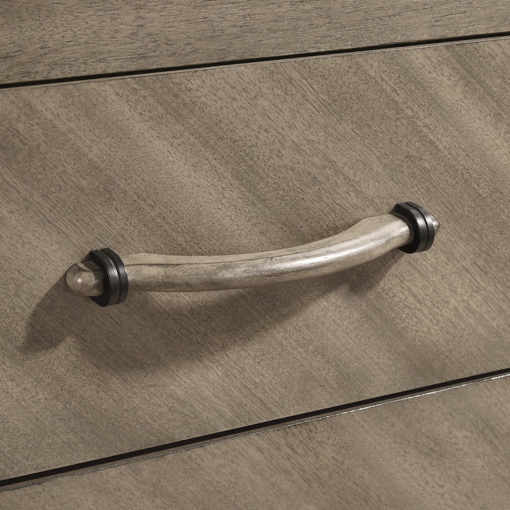 Wood Bedroom Set: King Bed, Dresser, Mirror, Nightstand in Weathered Sand. Picture 11