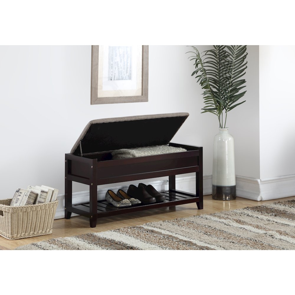 Rouen Espresso Seating Bench with Shoe Storage. Picture 2