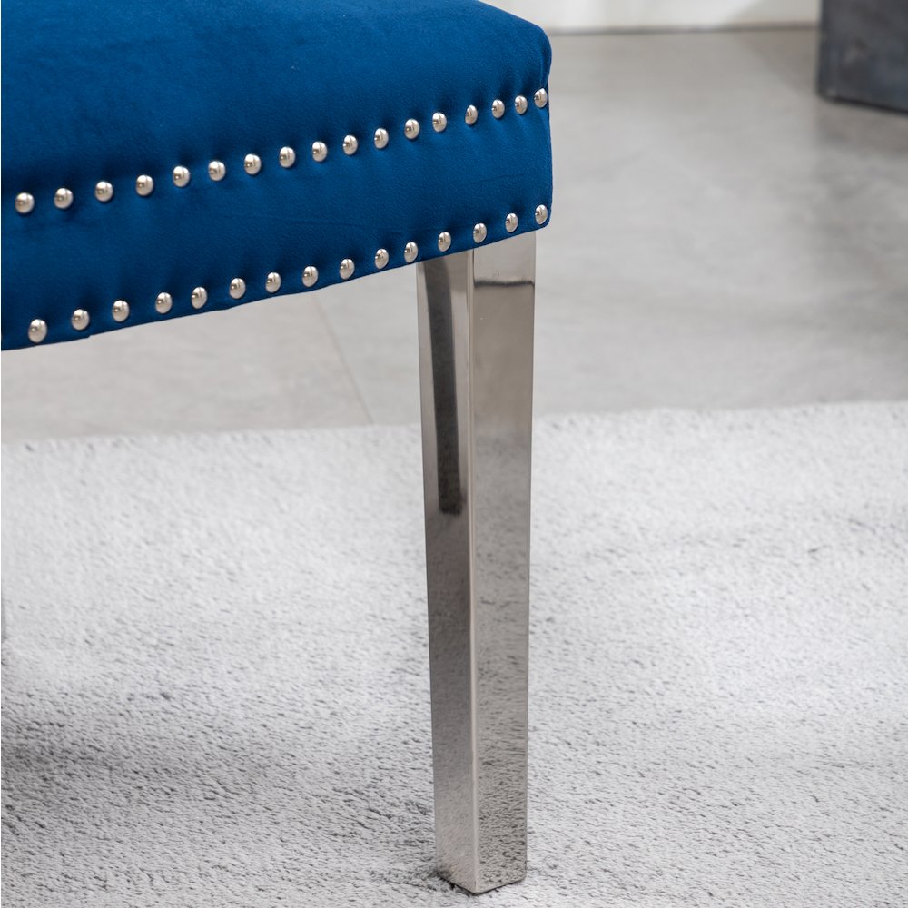 Montura Contemporary Tufted Velvet Chair with Nailhead Trim, Set of 2, Blue. Picture 9