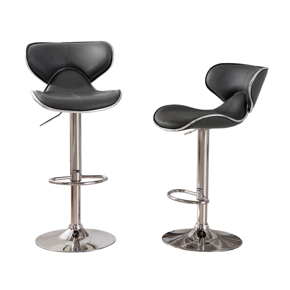 Masaccio Gray Leatherette Adjustable Swivel Barstool Chrome Base, Set of 2. Picture 8
