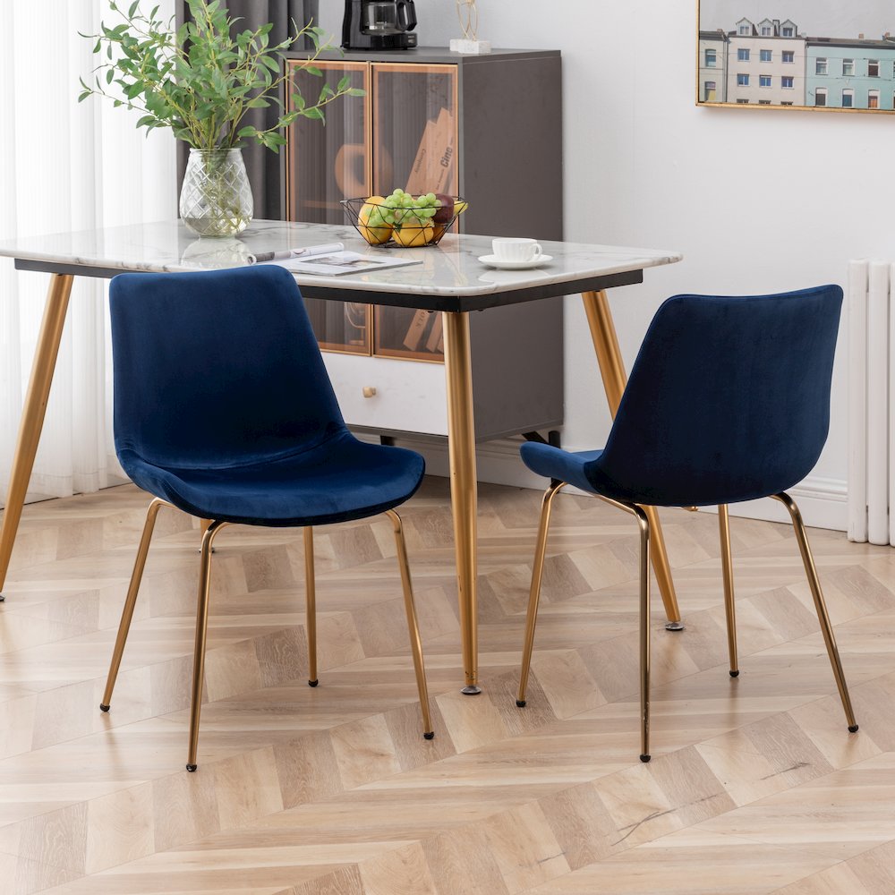 Aufurr Modern Velvet Dining Chair, Set of 2, Blue. Picture 5