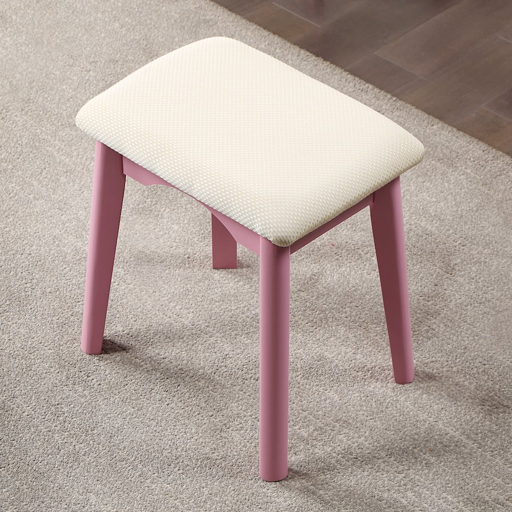 Maly Contemporary Wood Vanity and Stool Set, Pink. Picture 5