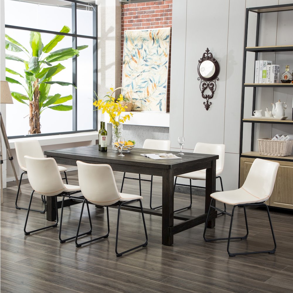 Lotusville Antique Wood Finished Dining Set: Table and Six Chairs, White. Picture 6