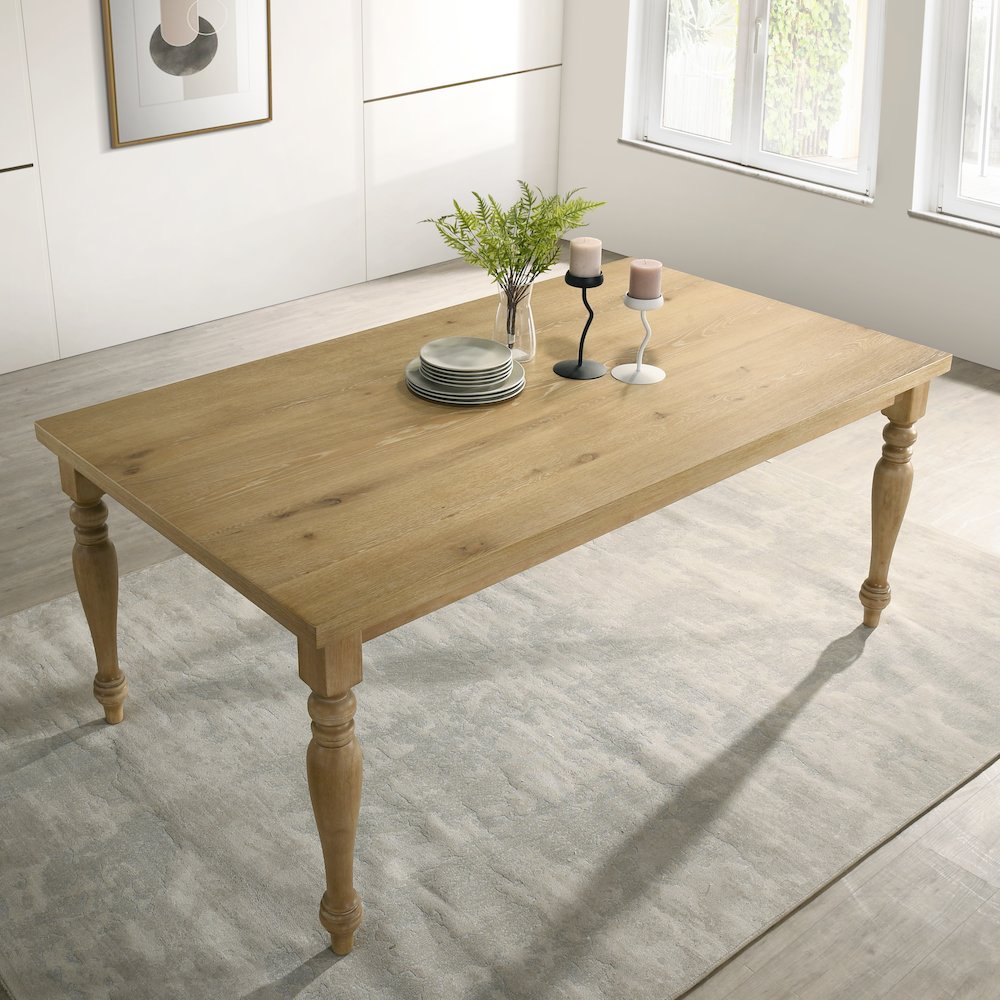 Verta Solid Wood Leg Dining Table with Oak Veneer Top and Turned Legs. Picture 3