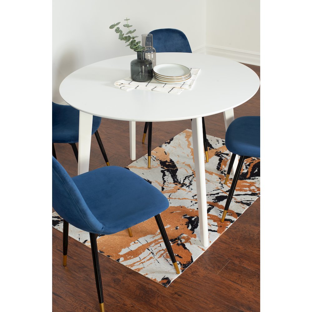 Lassan Contemporary 5-Pc Dining Set, White Round Dining Table and 4 Chairs, Blue. Picture 5