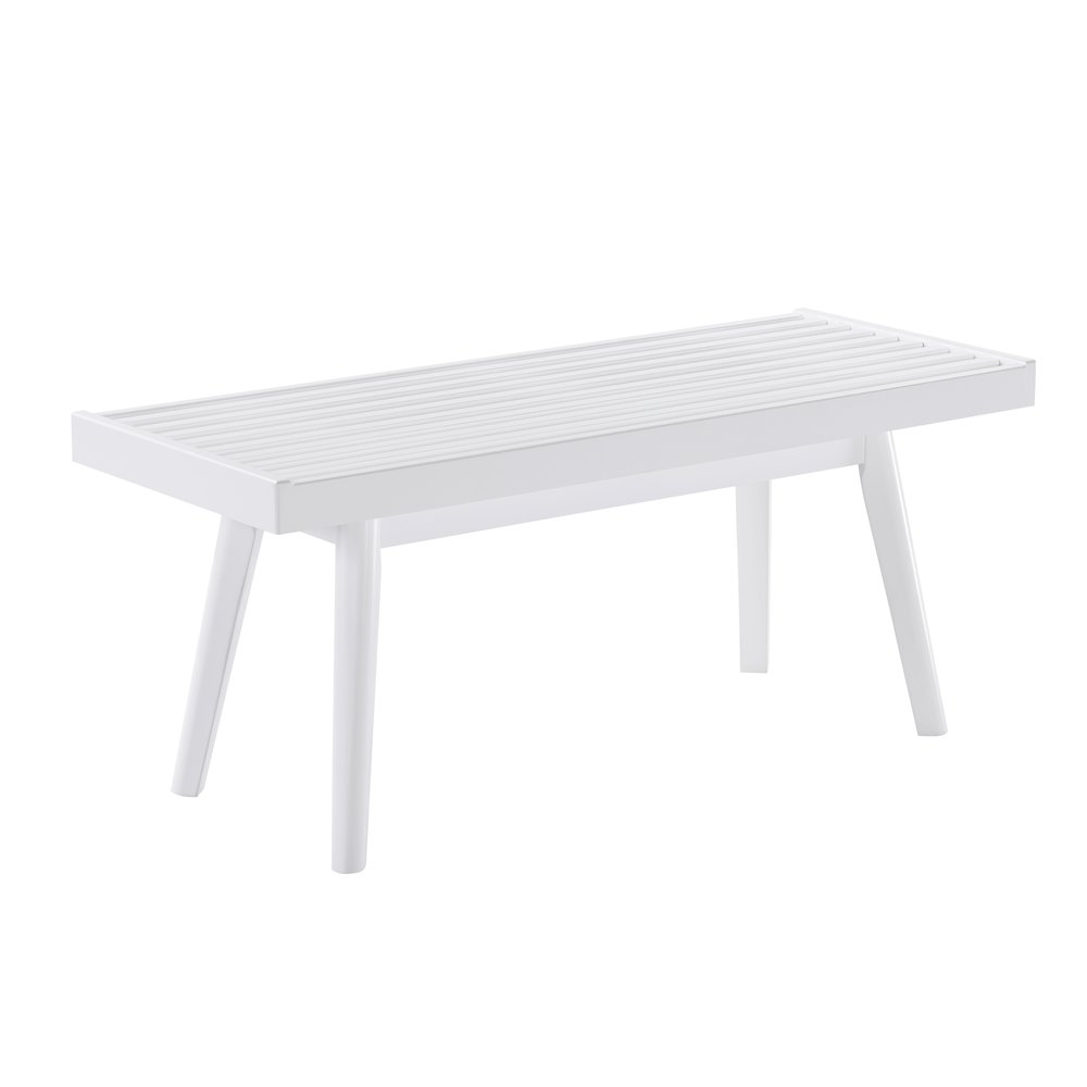 Larwich Solid Wood Slatted Bench, 41 Wide, White. Picture 4