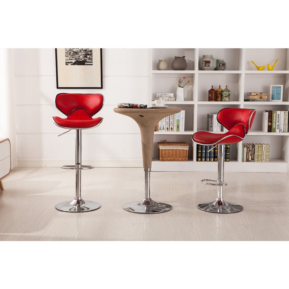 Masaccio Red Leatherette Adjustable Swivel Barstool Chrome Base, Set of 2. Picture 2