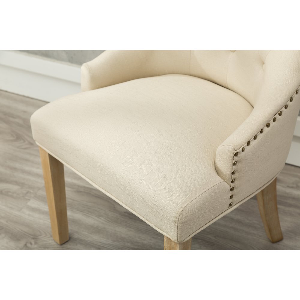 Luna Tan Button Tufted Solid Wood Wingback Chairs with Nail Heads Set of 2. Picture 10