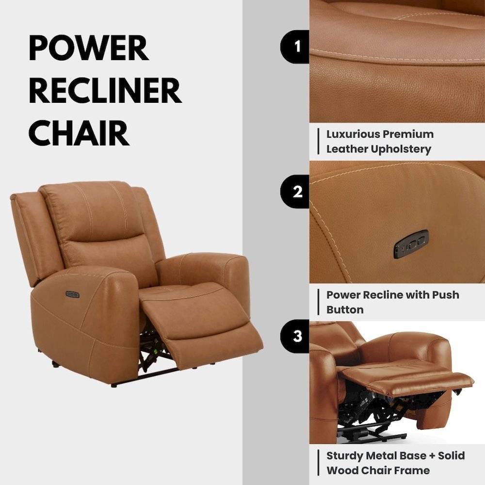 Cozura Leather Power Recliner, Silverado Butternut. Picture 6