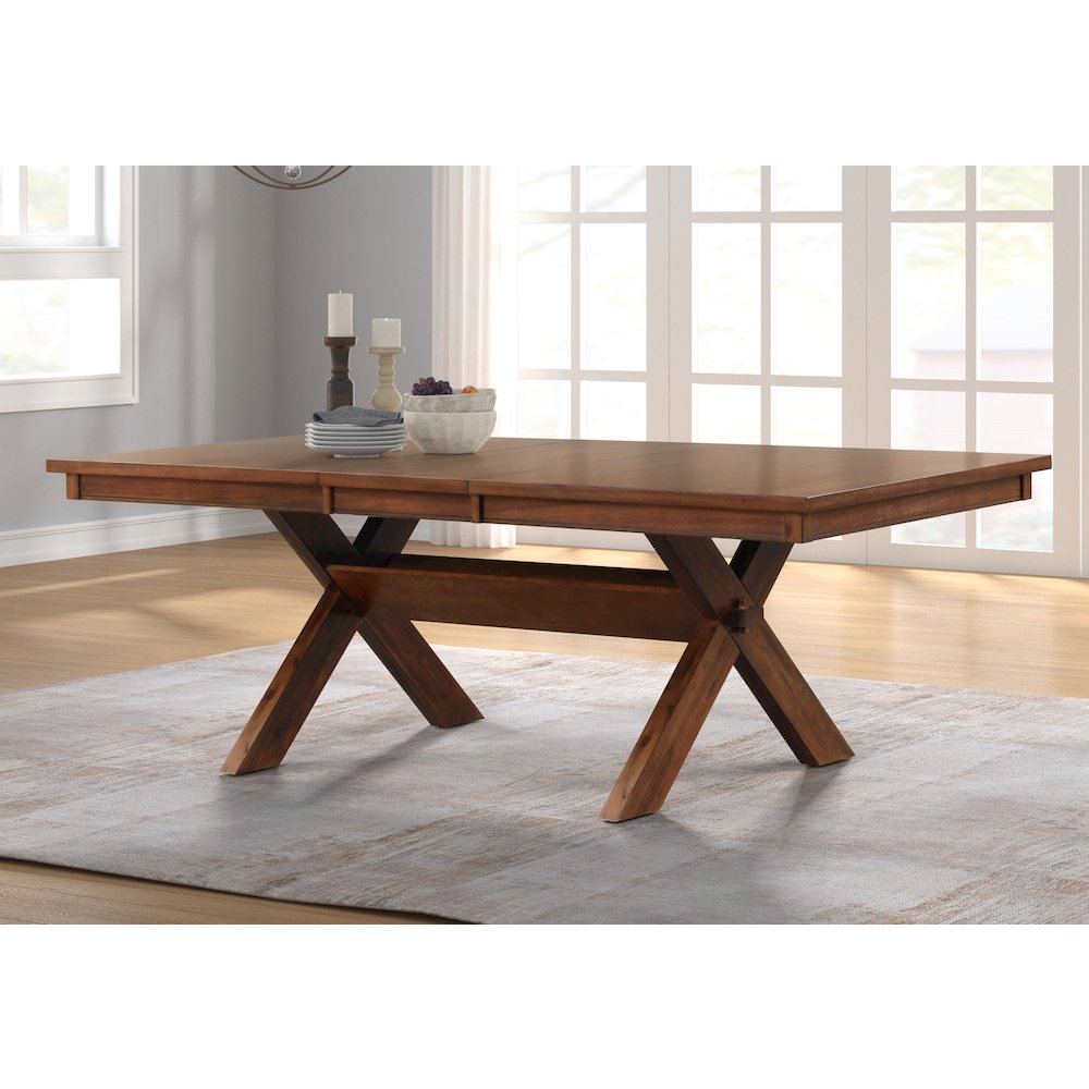 6-Piece Dining Set, Extendable Trestle Dining Table, 4 Chairs, Bench. Picture 4