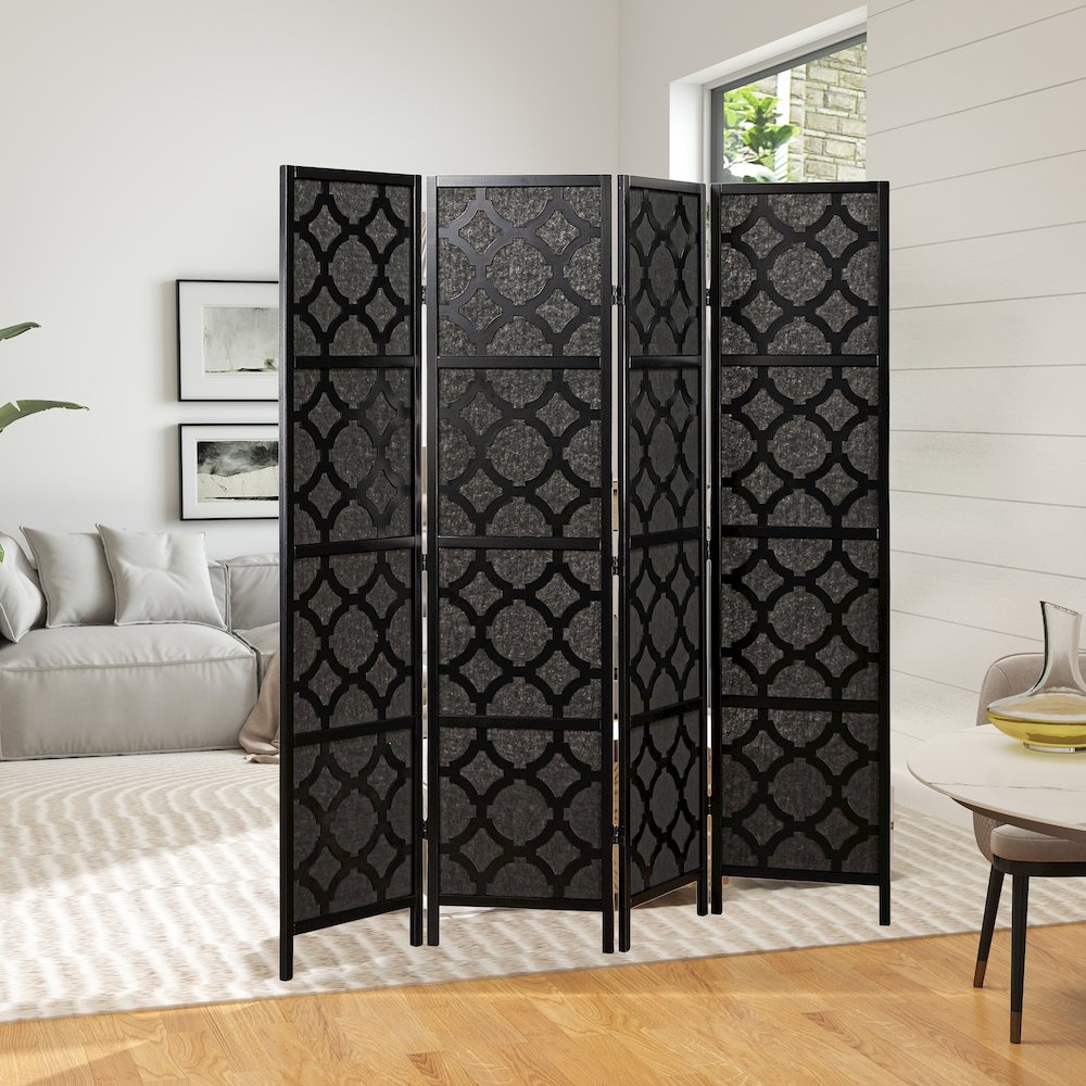 4-Panel Room Divider, Decorative Folding Freestanding Privacy Screen, Black. Picture 4