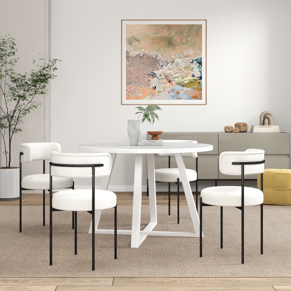 Durban 5-Pc Round Dining Set, Trestle Dining Table with 4 Boucle Chairs. Picture 2