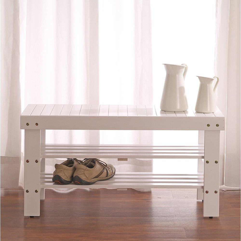 Pina Quality Solid Wood Shoe Bench, White Finish. Picture 5