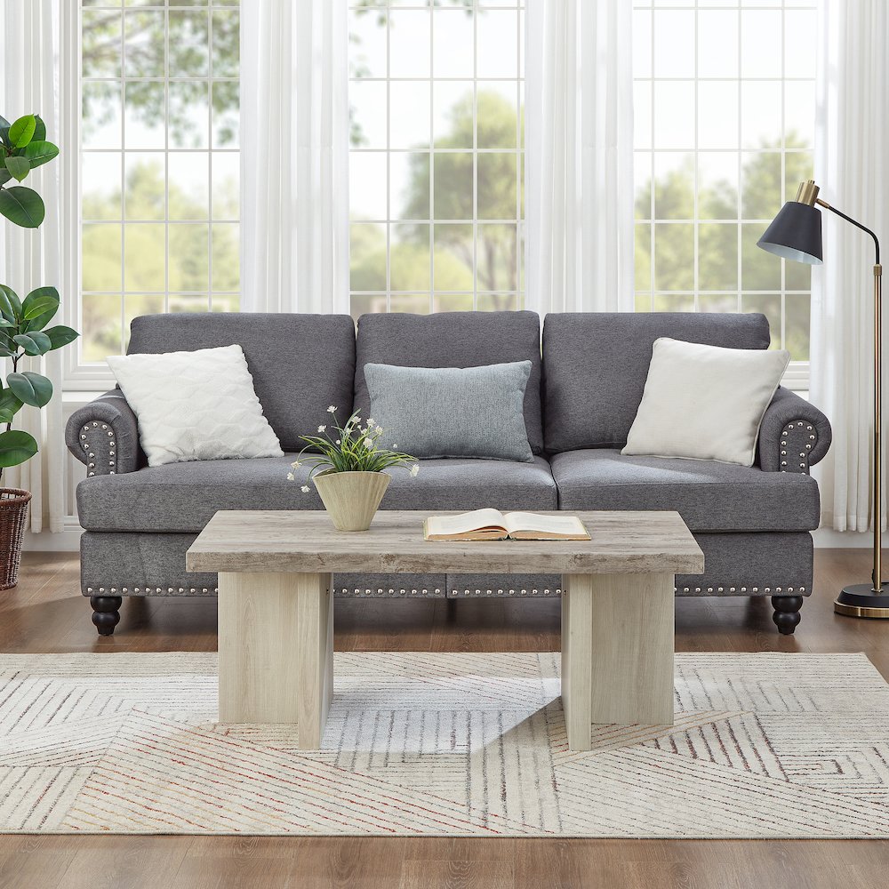 3-Piece Coffee Table Set, Coffee Table, Two End Tables, Weathered Gray and Beige. Picture 5