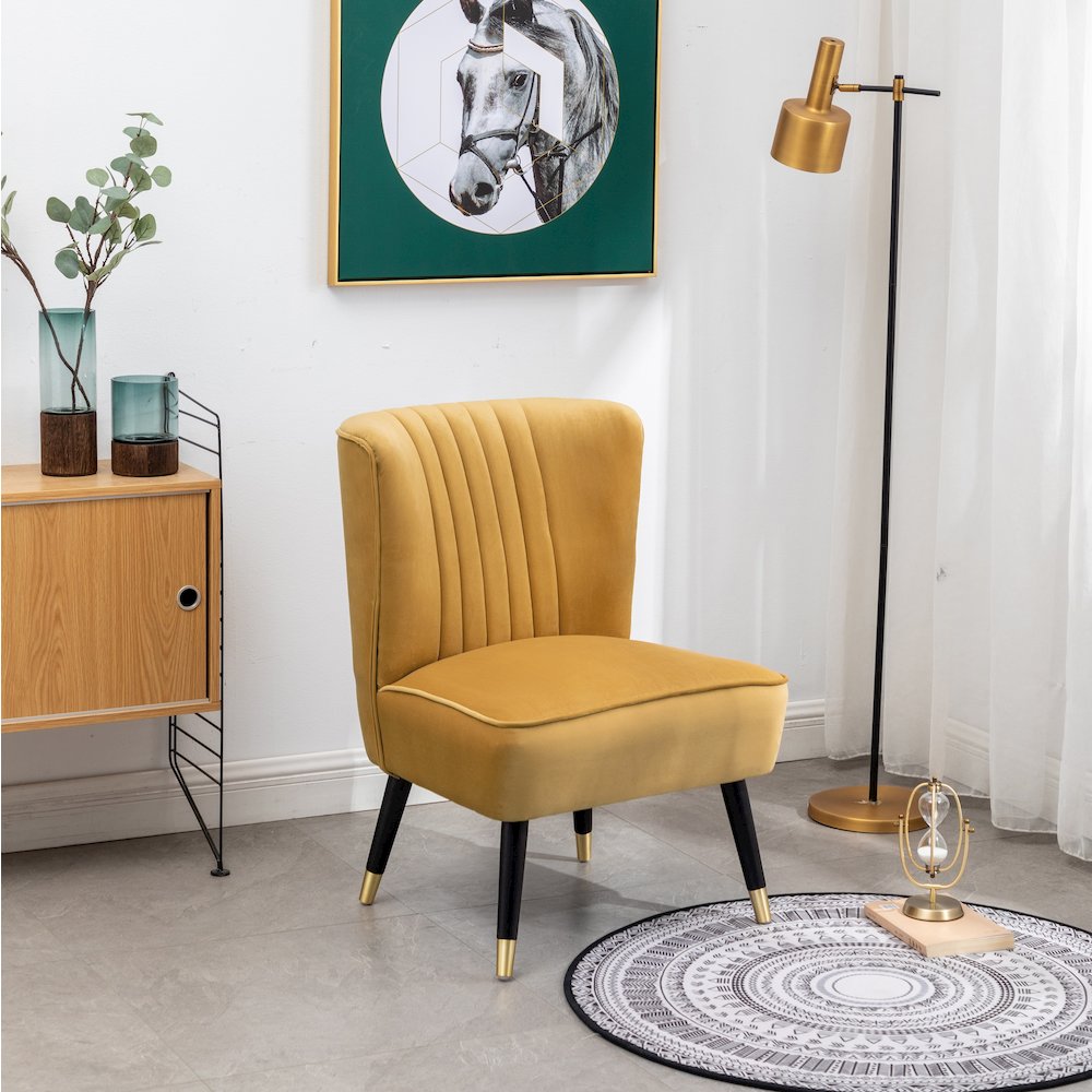 Elon Contemporary Velvet Upholstered Accent Chair, Gold. Picture 2