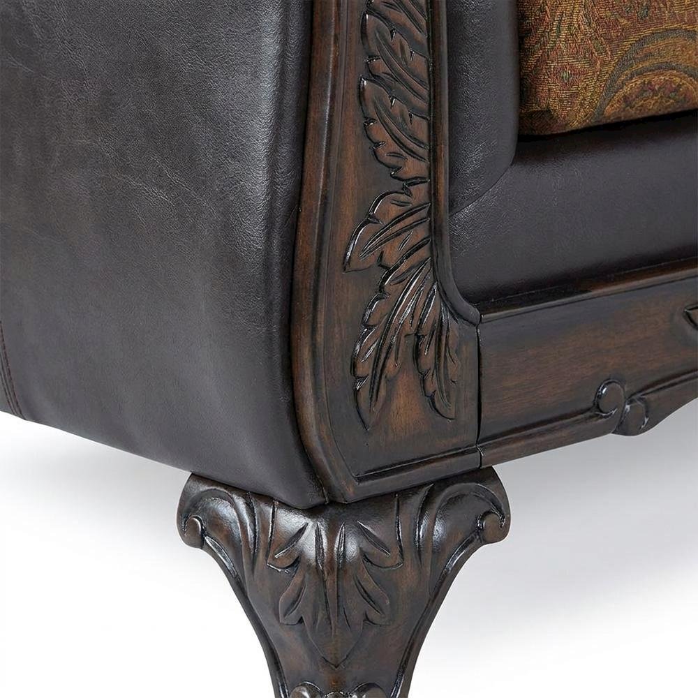 Microfiber Sofa with Solid Wood Frame, Vintage Living Room Couch, Chocolate. Picture 7