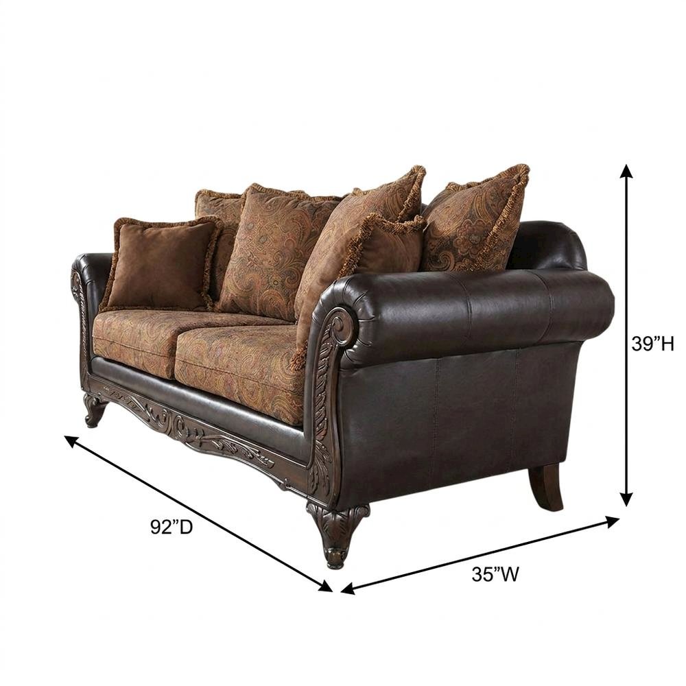 Microfiber Sofa with Solid Wood Frame, Vintage Living Room Couch, Chocolate. Picture 5